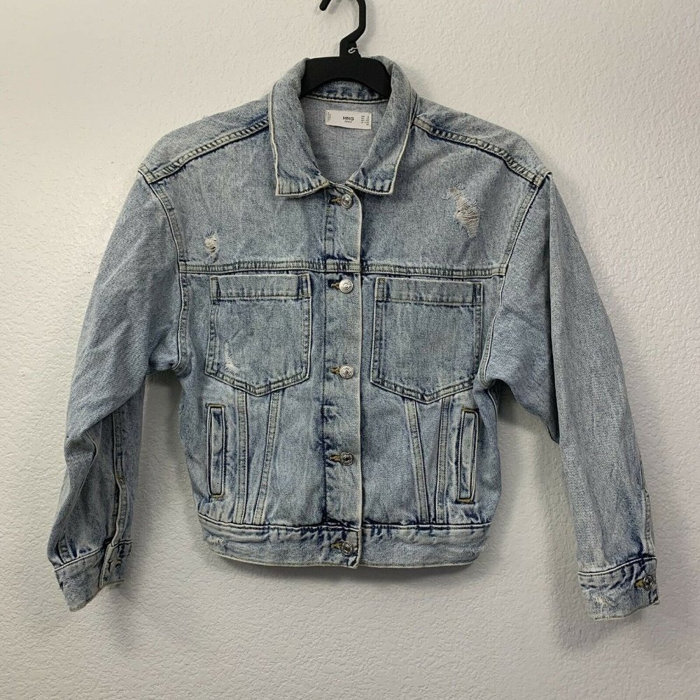 Mango Distressed Light Wash Denim Jackets